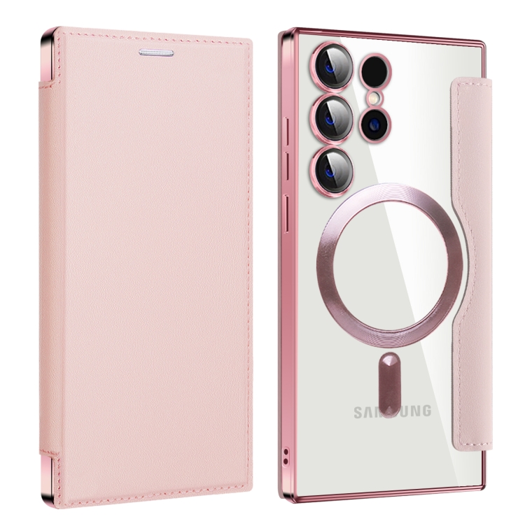 

For Samsung Galaxy S25 Ultra 5G Shield MagSafe RFID Anti-theft Leather Phone Case(Pink)