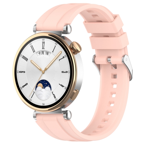

For Huawei Watch GT4 41mm Official Steps Style Silver Buckle Silicone Watch Band(Pink)