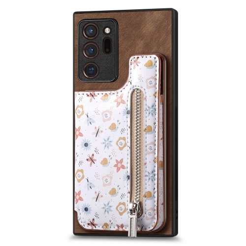 

For Samsung Galaxy Note20 Retro Painted Zipper Wallet Back Phone Case(Brown)