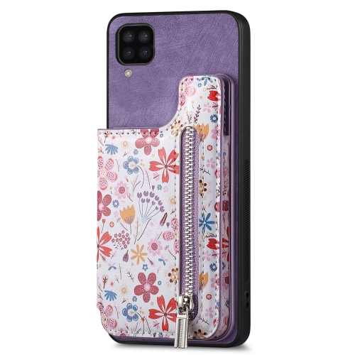 

For Samsung Galaxy A12 5G Retro Painted Zipper Wallet Back Phone Case(Purple)