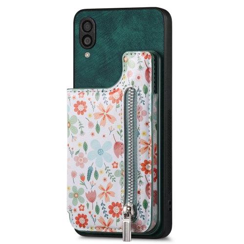 

For Samsung Galaxy A30/A20/M10S Retro Painted Zipper Wallet Back Phone Case(Green)