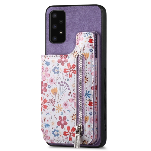 

For Samsung Galaxy A14 4G/5G Retro Painted Zipper Wallet Back Phone Case(Purple)