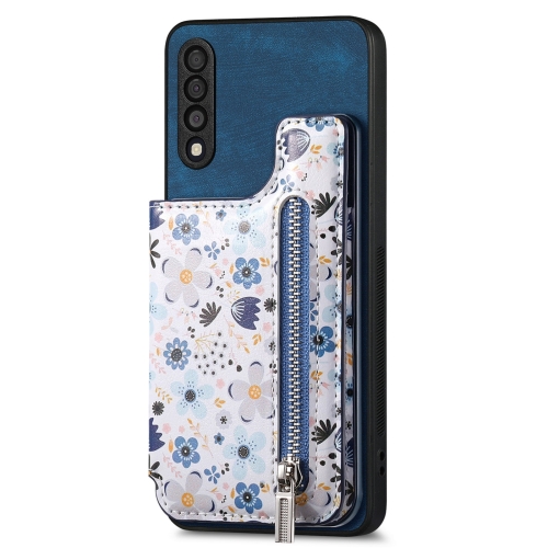 

For Samsung Galaxy A70/A70s Retro Painted Zipper Wallet Back Phone Case(Blue)