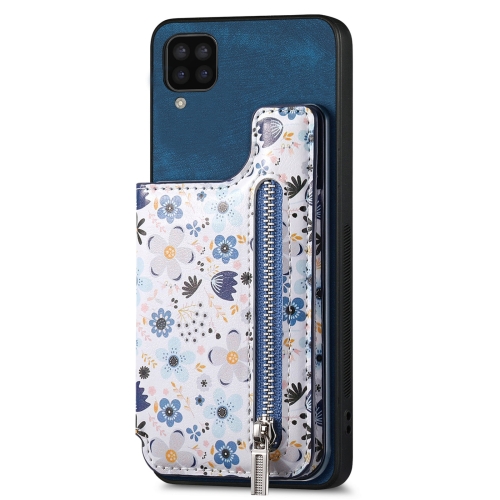 

For Samsung Galaxy M32 4G Retro Painted Zipper Wallet Back Phone Case(Blue)