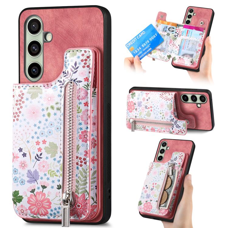

For Samsung Galaxy A56 5G Retro Painted Zipper Wallet Back Phone Case(Pink)