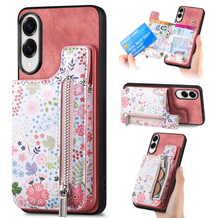

For Samsung Galaxy S25 Edge 5G Retro Painted Zipper Wallet Back Phone Case(Pink)