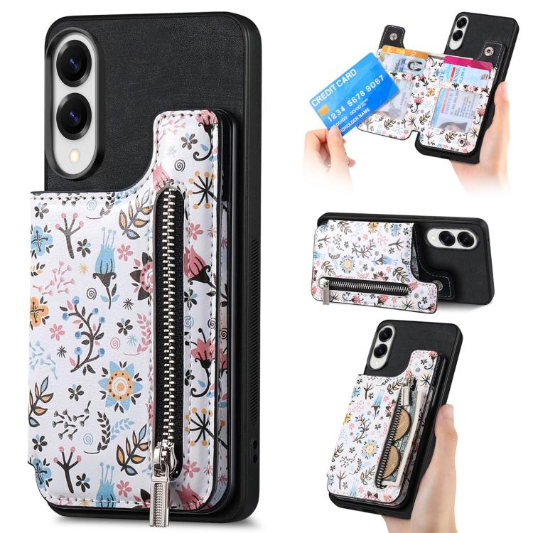 For Samsung Galaxy S25 Edge 5G Retro Painted Zipper Wallet Back Phone Case(Black)