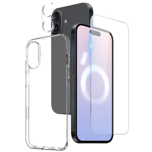 

For iPhone 16 NORTHJO 3 in 1 TPU Phone Case with Screen Film and Lens Film(Clear)