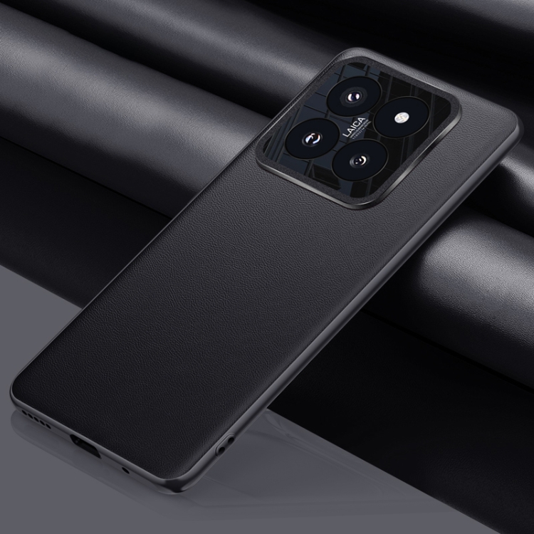 

For Xiaomi 14 Pro Plain-leather All-inclusive Shockproof Phone Case(Black)