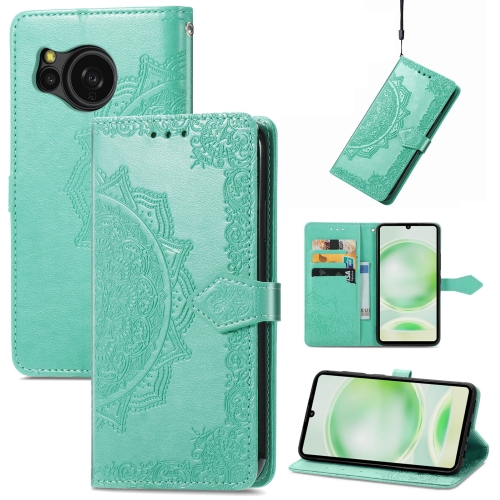 

For Sharp Sense 8 Mandala Flower Embossed Leather Phone Case(Green)