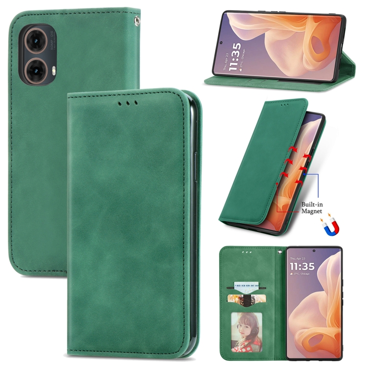 

For Motorola Moto G85 Retro Skin Feel Magnetic Flip Leather Phone Case(Green)