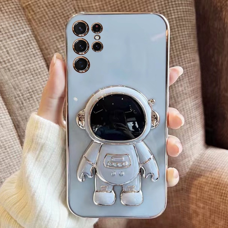 

For Samsung Galaxy S23 Ultra 5G Electroplating Astronaut Holder Phone Case(Blue)