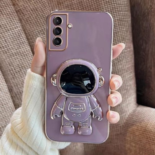 

For Samsung Galaxy S23 FE 5G Electroplating Astronaut Holder Phone Case(Purple)