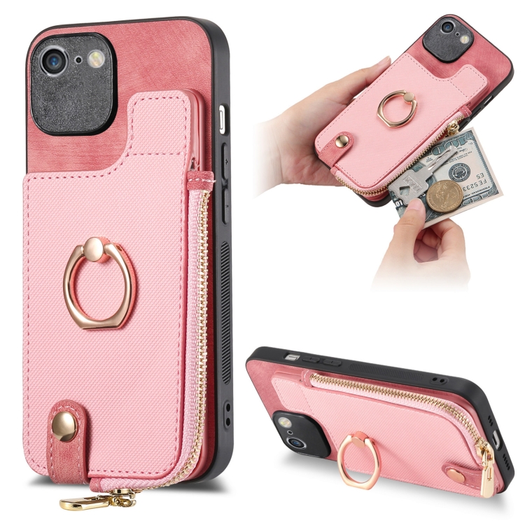 

For iPhone 6 / 6s Cross Leather Ring Vertical Zipper Wallet Back Phone Case(Pink)