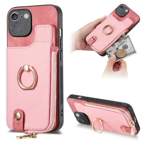 

For iPhone 6 Plus / 6s Plus Cross Leather Ring Vertical Zipper Wallet Back Phone Case(Pink)