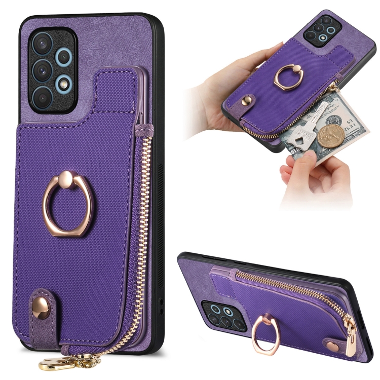 

For Samsung Galaxy A52 5G Cross Leather Ring Vertical Zipper Wallet Back Phone Case(Black)