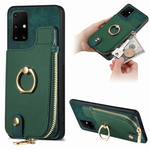 

For Samsung Galaxy A71 Cross Leather Ring Vertical Zipper Wallet Back Phone Case(Green)