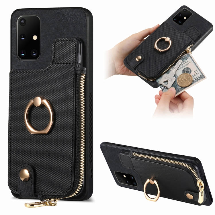 For Samsung Galaxy A71 Cross Leather Ring Vertical Zipper Wallet