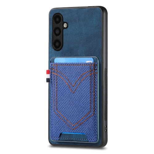 

For Samsung Galaxy A54 5G Denim Texture Leather Skin Phone Case with Card Slot(Blue)