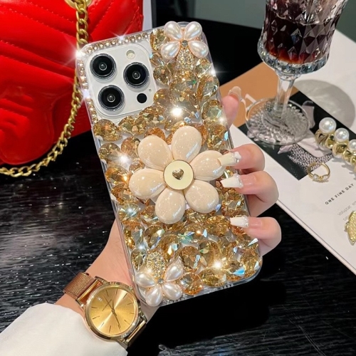 For iPhone 14 Pro Max Sunflower Holder Hand-set Diamond PC Phone Case(Gold) hilti sd 4500 a18 drywall screw gun body only second hand