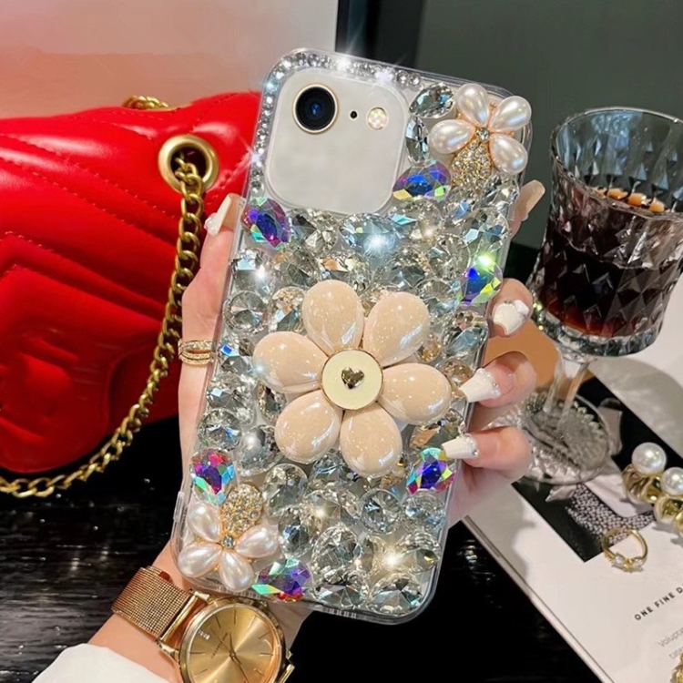 

For iPhone 7 / 8 Sunflower Holder Hand-set Diamond PC Phone Case(White)