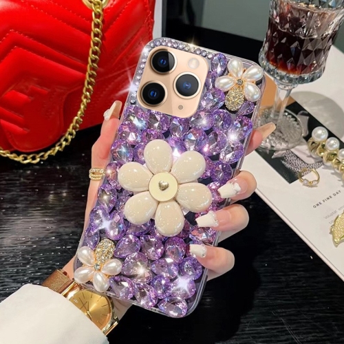 

For iPhone 11 Pro Max Sunflower Holder Hand-set Diamond PC Phone Case(Purple)