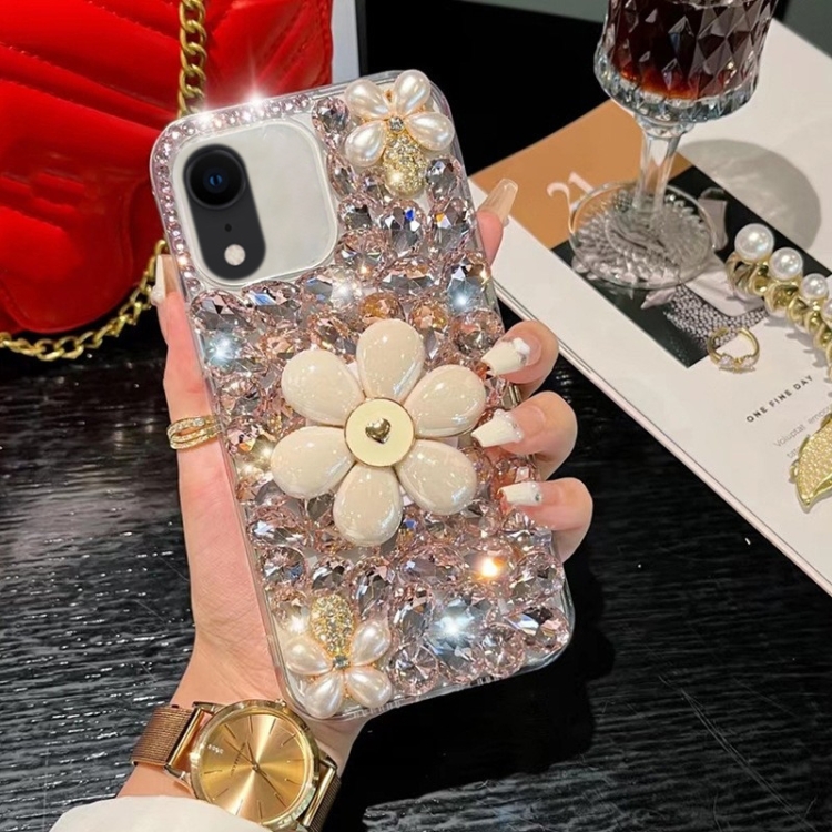 

For iPhone XR Sunflower Holder Hand-set Diamond PC Phone Case(Pink)