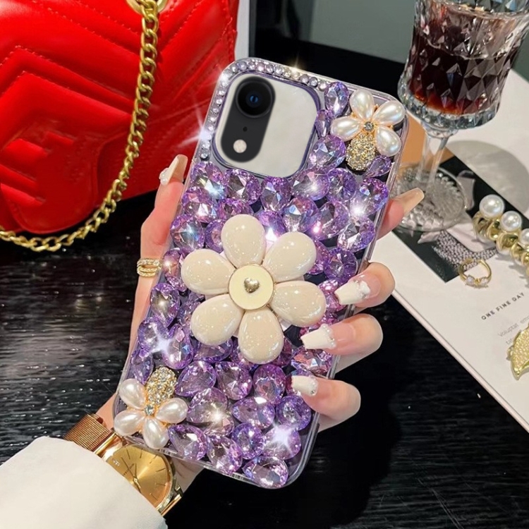 

For iPhone XR Sunflower Holder Hand-set Diamond PC Phone Case(Purple)