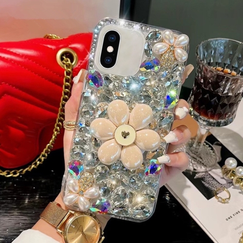 

For iPhone XS Max Sunflower Holder Hand-set Diamond PC Phone Case(White)