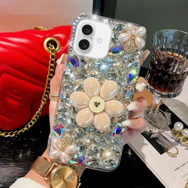 

For iPhone X / XS Sunflower Holder Hand-set Diamond PC Phone Case(White)