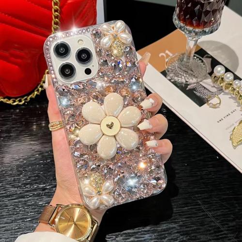

For iPhone 16 Pro Sunflower Holder Hand-set Diamond PC Phone Case(Pink)