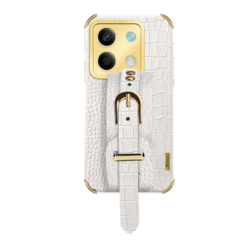 

For Xiaomi Redmi Note 13 Electroplated Wrist Strap Crocodile Leather Back Phone Case(White)