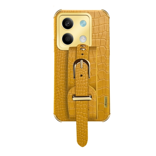 

For Xiaomi Redmi Note 13 Electroplated Wrist Strap Crocodile Leather Back Phone Case(Yellow)