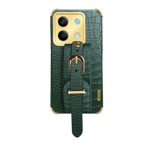 

For Xiaomi Redmi Note 13 Electroplated Wrist Strap Crocodile Leather Back Phone Case(Green)