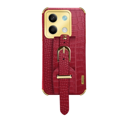 

For Xiaomi Redmi Note 13 Electroplated Wrist Strap Crocodile Leather Back Phone Case(Red)