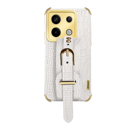 

For Xiaomi Redmi Note 13 Pro Electroplated Wrist Strap Crocodile Leather Back Phone Case(White)