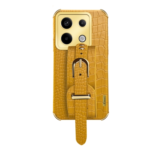 

For Xiaomi Redmi Note 13 Pro Electroplated Wrist Strap Crocodile Leather Back Phone Case(Yellow)