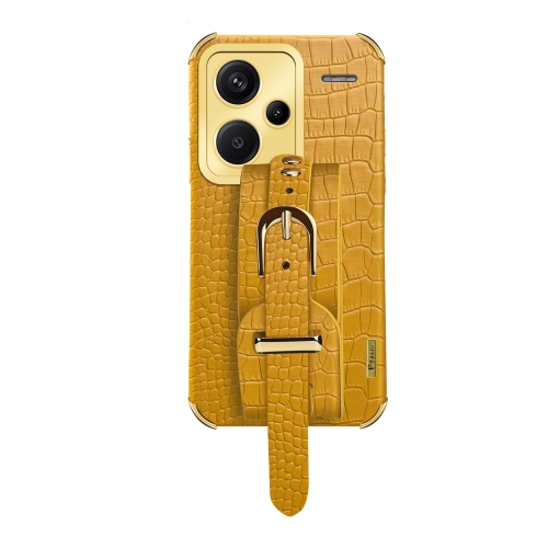 

For Xiaomi Redmi Note 13 Pro+ Electroplated Wrist Strap Crocodile Leather Back Phone Case(Yellow)