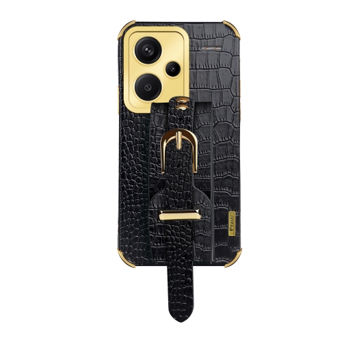 

For Xiaomi Redmi Note 13 Pro+ Electroplated Wrist Strap Crocodile Leather Back Phone Case(Black)