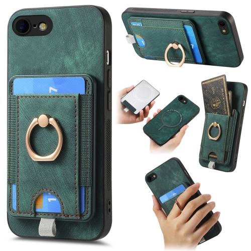 

For iPhone 7 / 8/ SE 2022 Retro Splitable Magnetic Card Bag Leather Phone Case(Green)