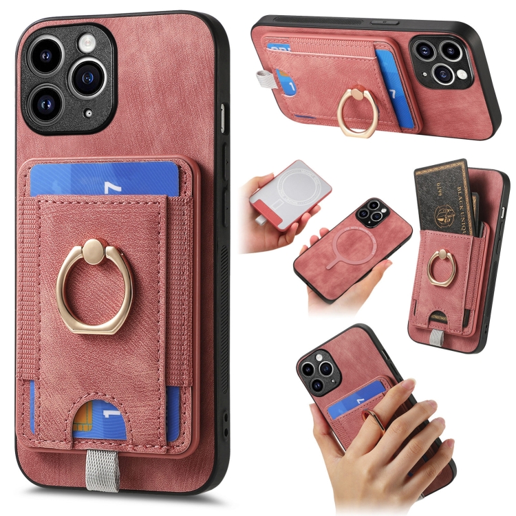 

For iPhone 11 Pro Retro Splitable Magnetic Card Bag Leather Phone Case(Pink)