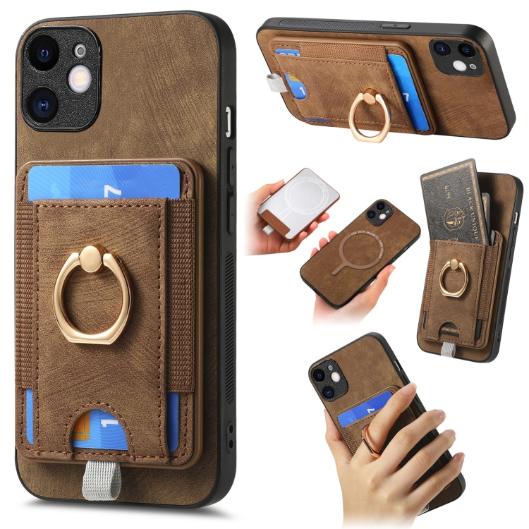 

For iPhone 12 Retro Splitable Magnetic Card Bag Leather Phone Case(Brown)