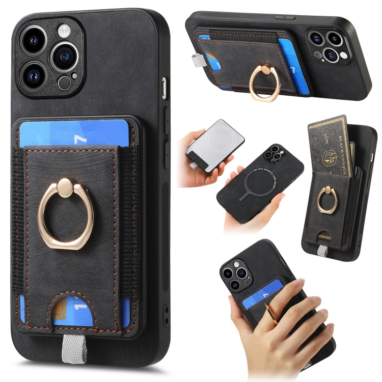 

For iPhone 12 Pro Retro Splitable Magnetic Card Bag Leather Phone Case(Black)