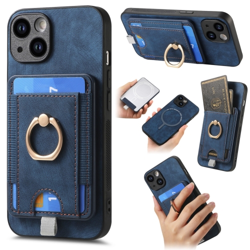 

For iPhone 13 Retro Splitable Magnetic Card Bag Leather Phone Case(Blue)