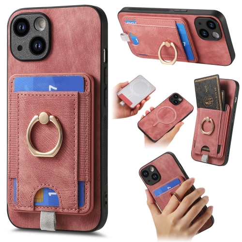 

For iPhone 13 Retro Splitable Magnetic Card Bag Leather Phone Case(Pink)