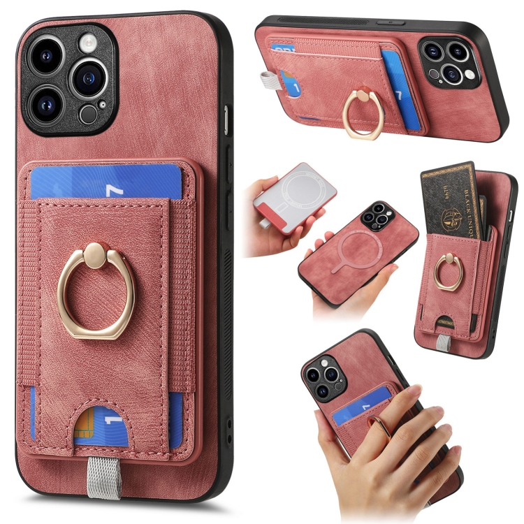 

For iPhone 13 Pro Retro Splitable Magnetic Card Bag Leather Phone Case(Pink)