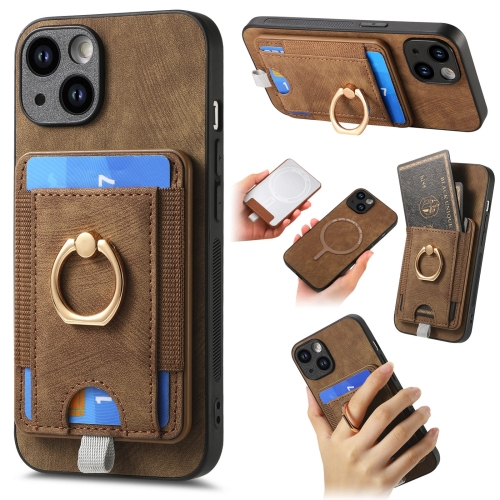 

For iPhone 14 Retro Splitable Magnetic Card Bag Leather Phone Case(Brown)