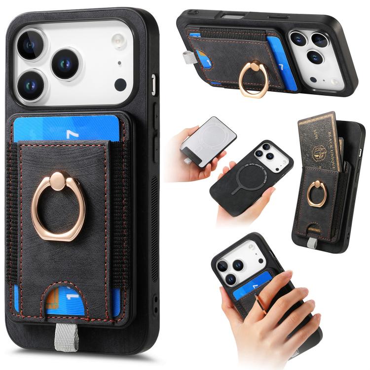 

For iPhone 17 Pro Max Retro Splitable Magnetic Card Bag Leather Phone Case(Black)