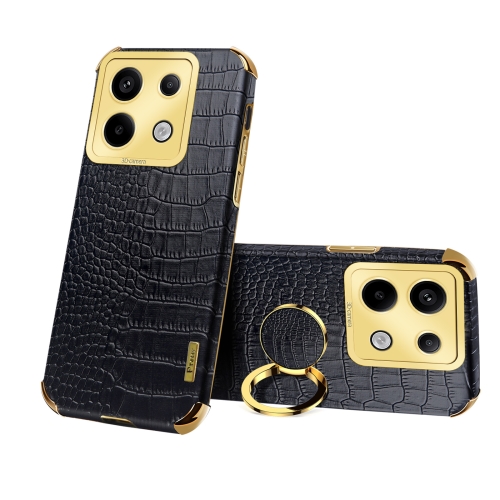 

For Xiaomi Redmi Note 13 Pro 6D Electroplating Crocodile Texture Leather Back Phone Case with Holder(Black)