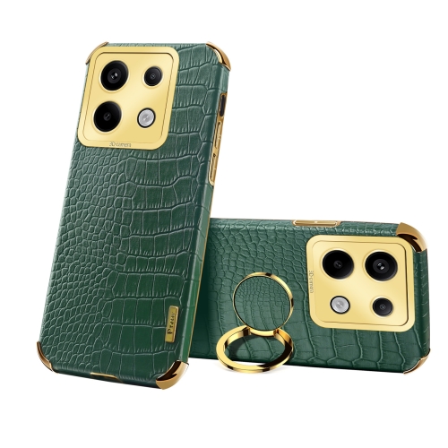 

For Xiaomi Redmi Note 13 Pro 6D Electroplating Crocodile Texture Leather Back Phone Case with Holder(Green)